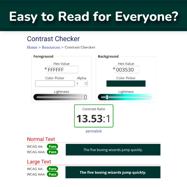 Contrast checker results.
